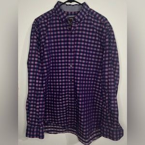 Johnston Murphy Purple Blue Plaid Button Down Size XL